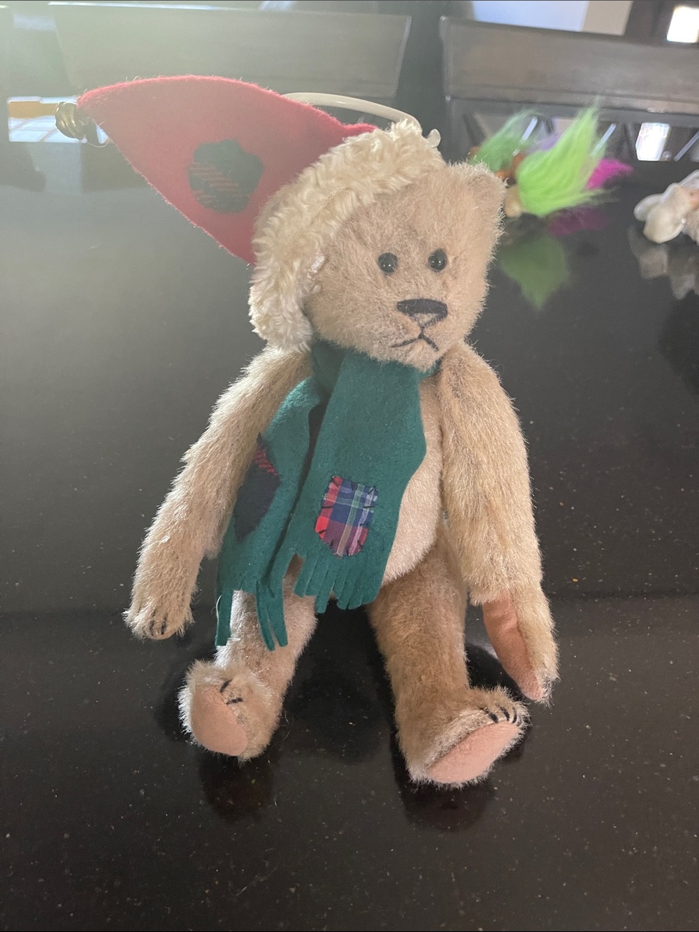 GANZ Tan Plush Bear with Green Scarf and Red Hat 12”